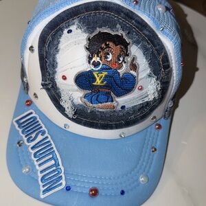 Louis Vuitton Light Blue Denim Cap with Cartoon Patch